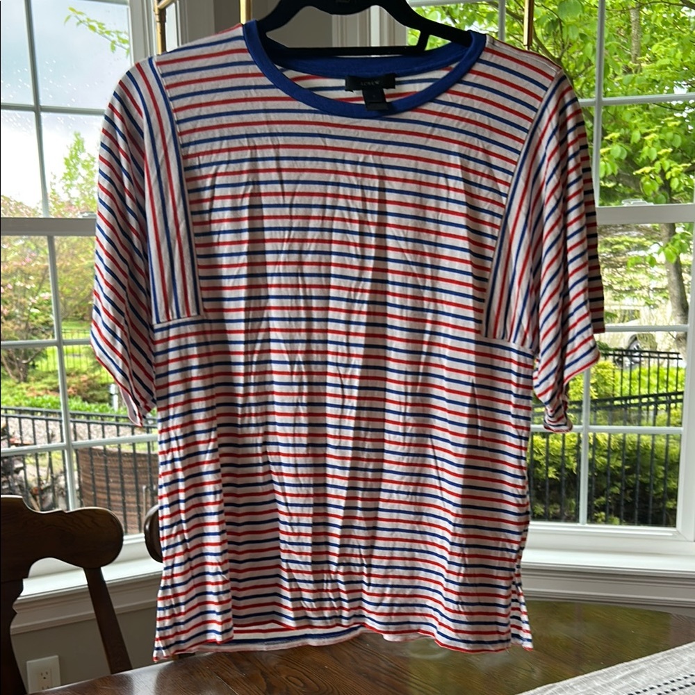 J. Crew Red and Blue Striped Short Sleeve Tee
